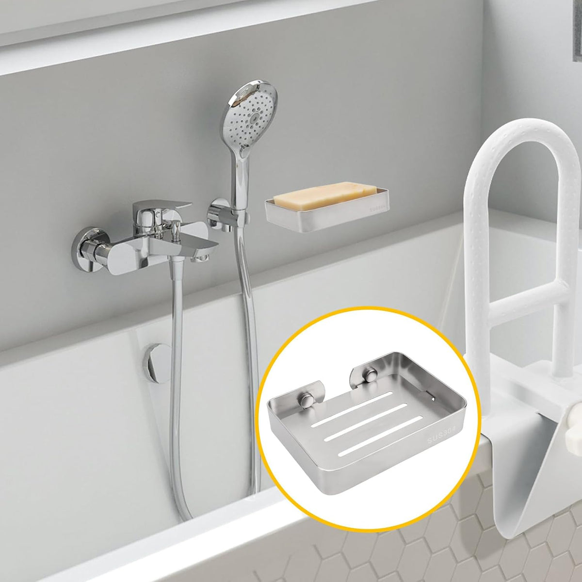 Soap Dish Stainless Steel Silver Soap Dish Holder Wall Mounted Shower Soap Holder with Screws, Sturdy Soap Dish for Bar Soap Stylish Soap Dish Holder (Medium, Silver)