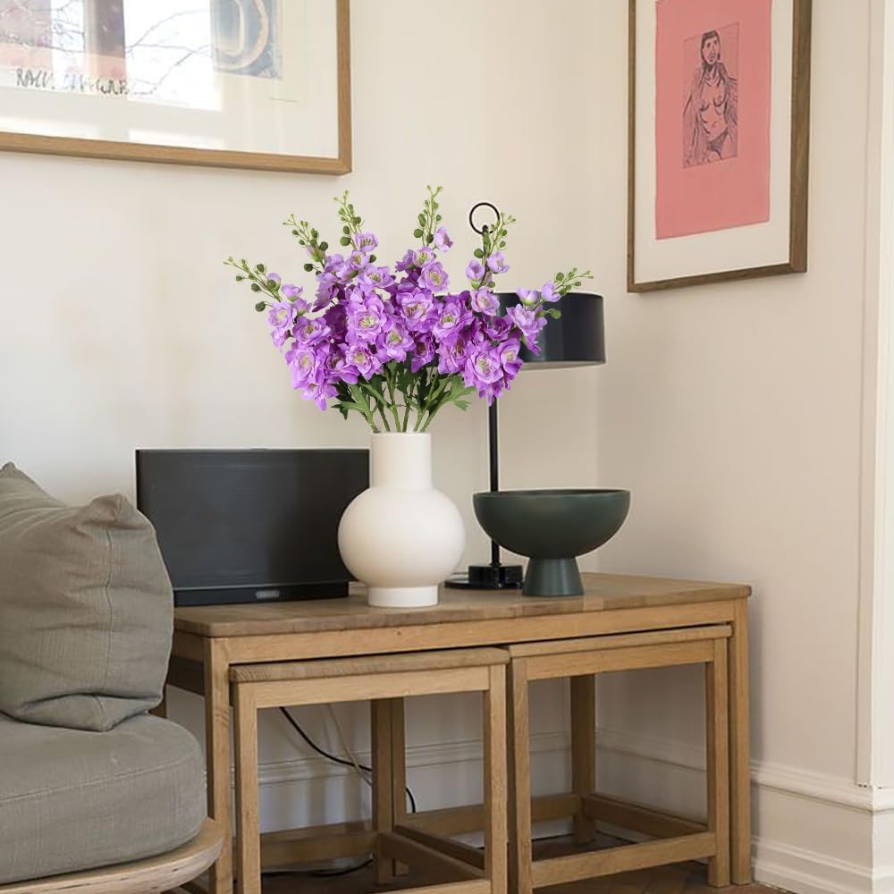 Purple Delphinium Artificial Flower 6PCS Purple Faux Larkspur Silk Delphinium Flowers 29.52" Long Stem Fake Flower for Tall Vase Wedding Floral Arrangements Home Table Decor(Purple)