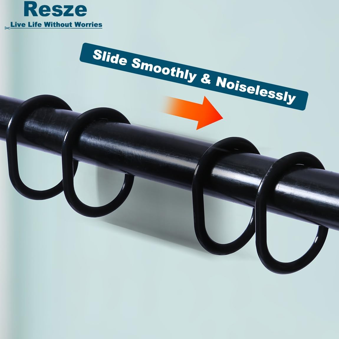 Resze 24 PCS Shower Curtain Rings,Plastic Black Shower Curtain Hooks,C-Shaped Rings Hook Hanger Bathroom Shower Window Rod (Pack of 3)