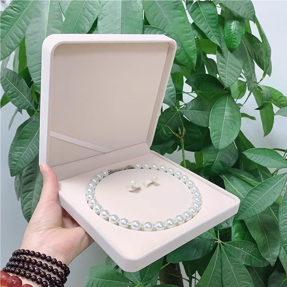 Jewelry Velvet Box Pearl Necklace Earring Bracelet Gift Display Case Wedding Jewelry Storage Holder (Beige For Pearl Necklace Earrings)