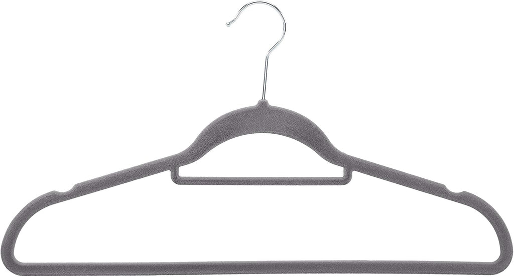 Amazon Basics Space Saving Heavy Duty Non-Slip Velvet Suit Hangers with Horizontal Tie Bar, Sturdy for Clothes Organization and Storage, Dark Gray, 50-Pack