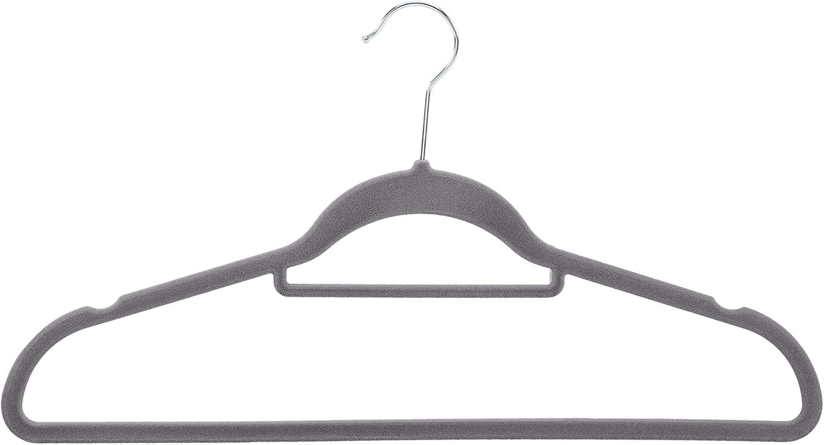 Amazon Basics Space Saving Heavy Duty Non-Slip Velvet Suit Hangers with Horizontal Tie Bar, Sturdy for Clothes Organization and Storage, Dark Gray, 50-Pack