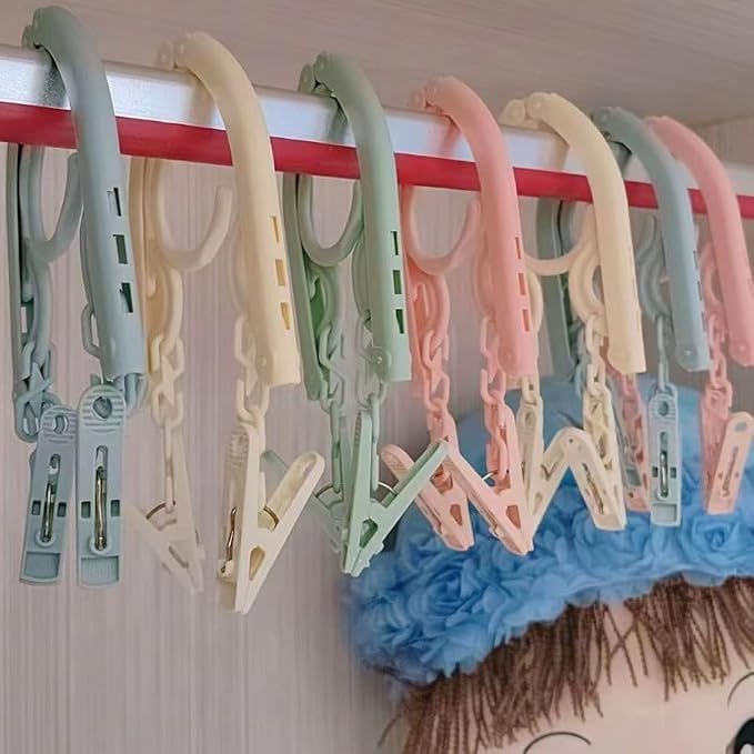 12 Pcs Foldable Travel Hangers with Clips, Plastic Hanger Folding Clothes Hangers Space Saving Clothes Hangers - Coat Hangers for Cruise Business Trip Travel