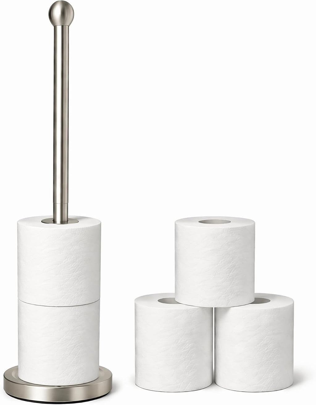 Toilet Paper Holder Stand for 4 or 5 Rolls - Brushed Nickel