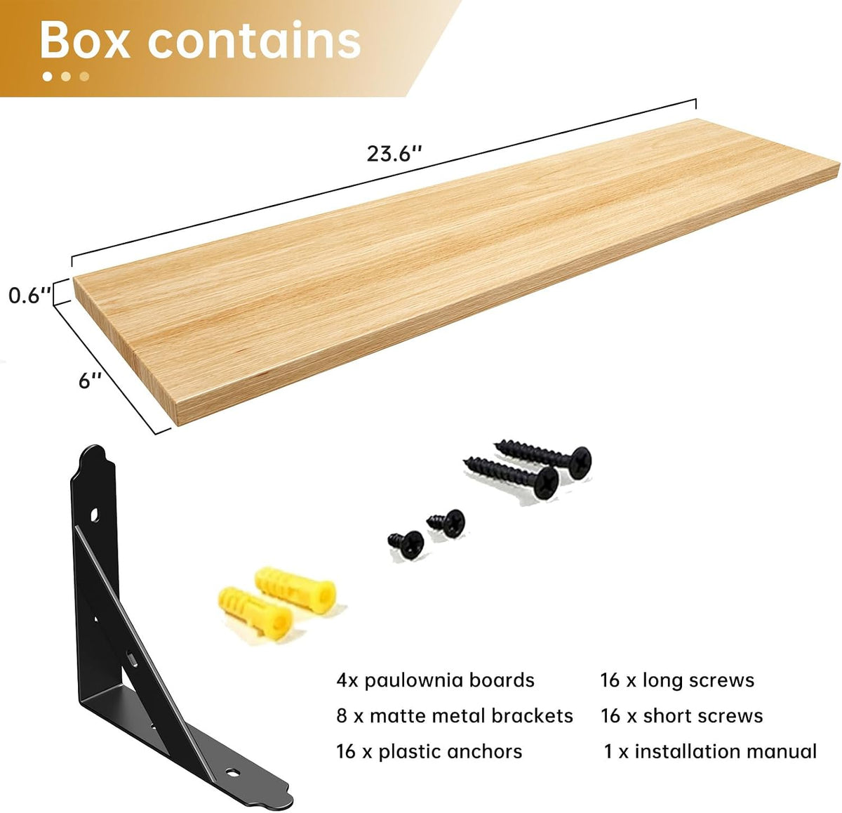 ROMGUAR CRAFT Wood Wall Floating Shelves Set of 4, 23.6" x 6" - Natural