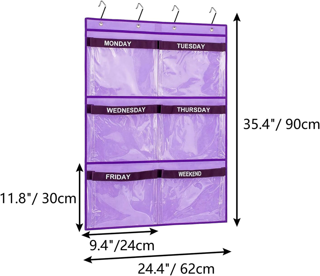 Weekly Clothes Organizer Day of Week School Clothing Storage Hanging Closet Organization for Kids Monday to Weekend (PURPLE)