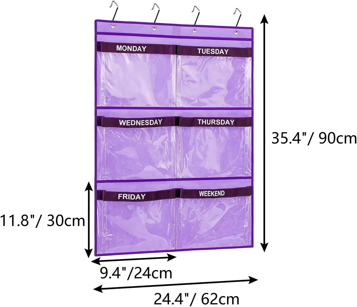 Weekly Clothes Organizer Day of Week School Clothing Storage Hanging Closet Organization for Kids Monday to Weekend (PURPLE)