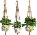 Set of 3 Macrame Plant Hanger Jute Rope Beads Wall Hanging Planter Basket for Indoor Outdoor Flower Pot Plant Holder Wall Art Vintage-Inspired Home Decor, 4 Legs 41 inch