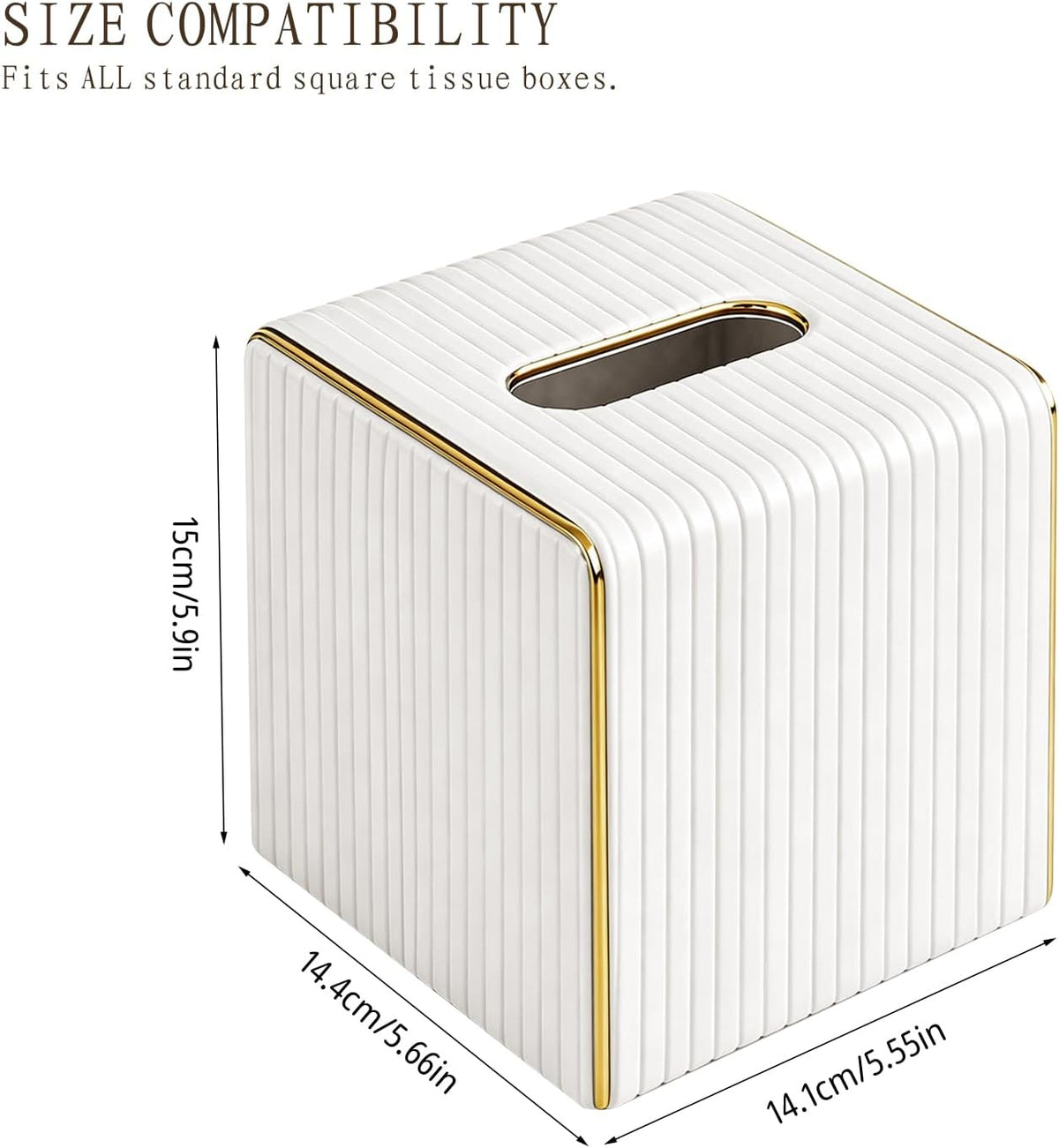 White Tissue Box Cover Square,Cube Tissues Holder with Gold Edging