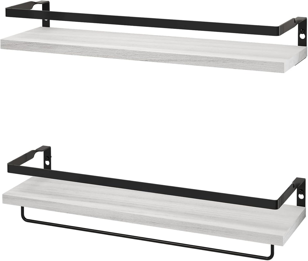 Floating Shelves for Wall, Bathroom Shelves with Towel Bar, Wall Mounted Storage Shelves for Kitchen, Bathroom, Set of 2 White