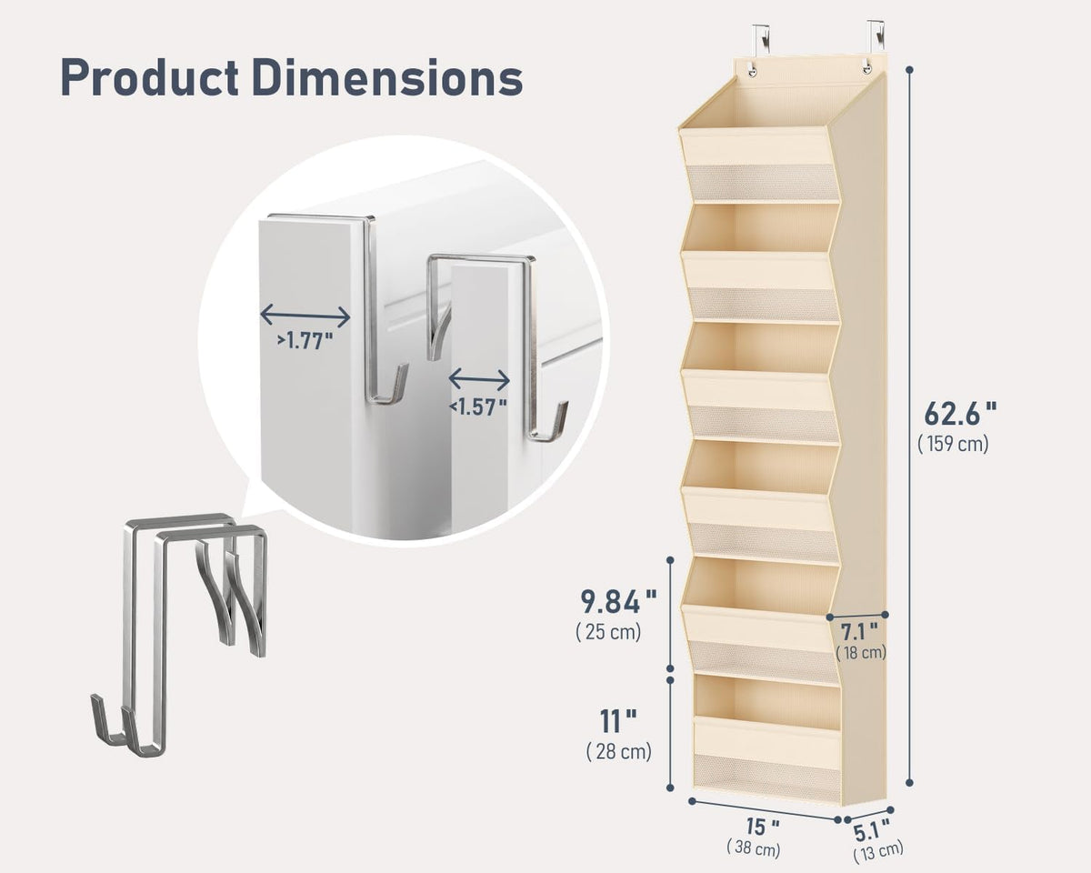 DIMJ Over the Door Organizer, 6-Shelf Hanging Organizer, Beige, 1 Pack