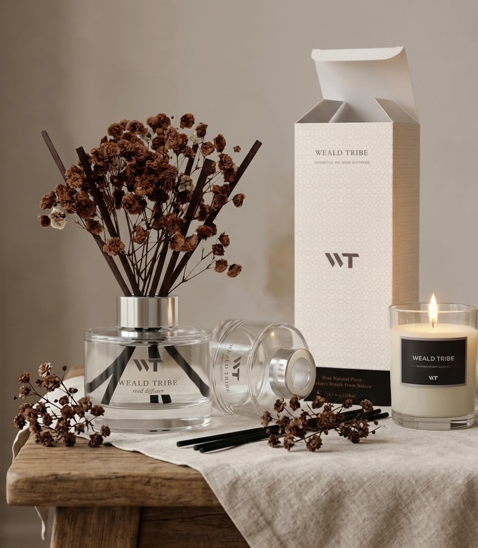 WEALD TRIBE Reed Diffuser Set Rainforest Mist Scent for Shelf Decor