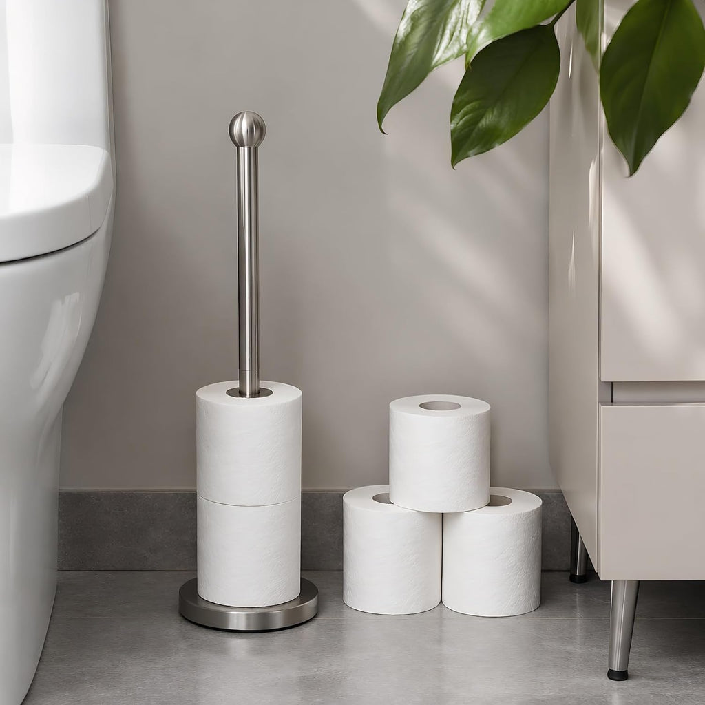 Toilet Paper Holder Stand for 4 or 5 Rolls - Brushed Nickel