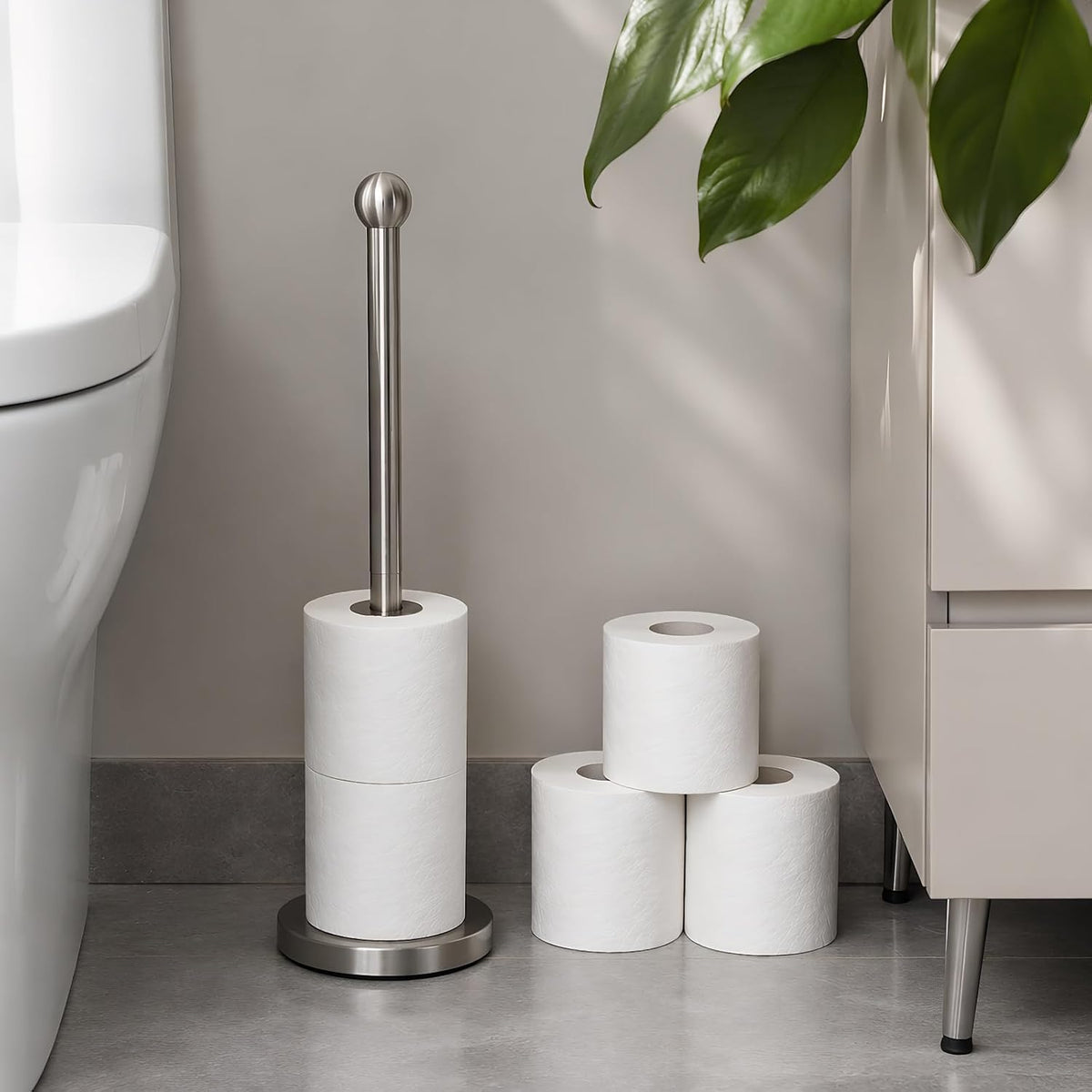 Toilet Paper Holder Stand for 4 or 5 Rolls - Brushed Nickel