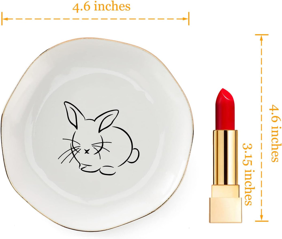 HOME SMILE Bunny Ring Dish,Rabbit Jewelry Tray,Easter Gifts for Women,Ceramic White,4"