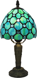 Tiffany Style Small Table Lamp,Green Beads Stained Glass 3 Color Temperature Antique Table Lamps,Bedside Nightstand Lamp for Bedroom,Living Room,Home Office+LED Bulb,6X6X12.5Inch