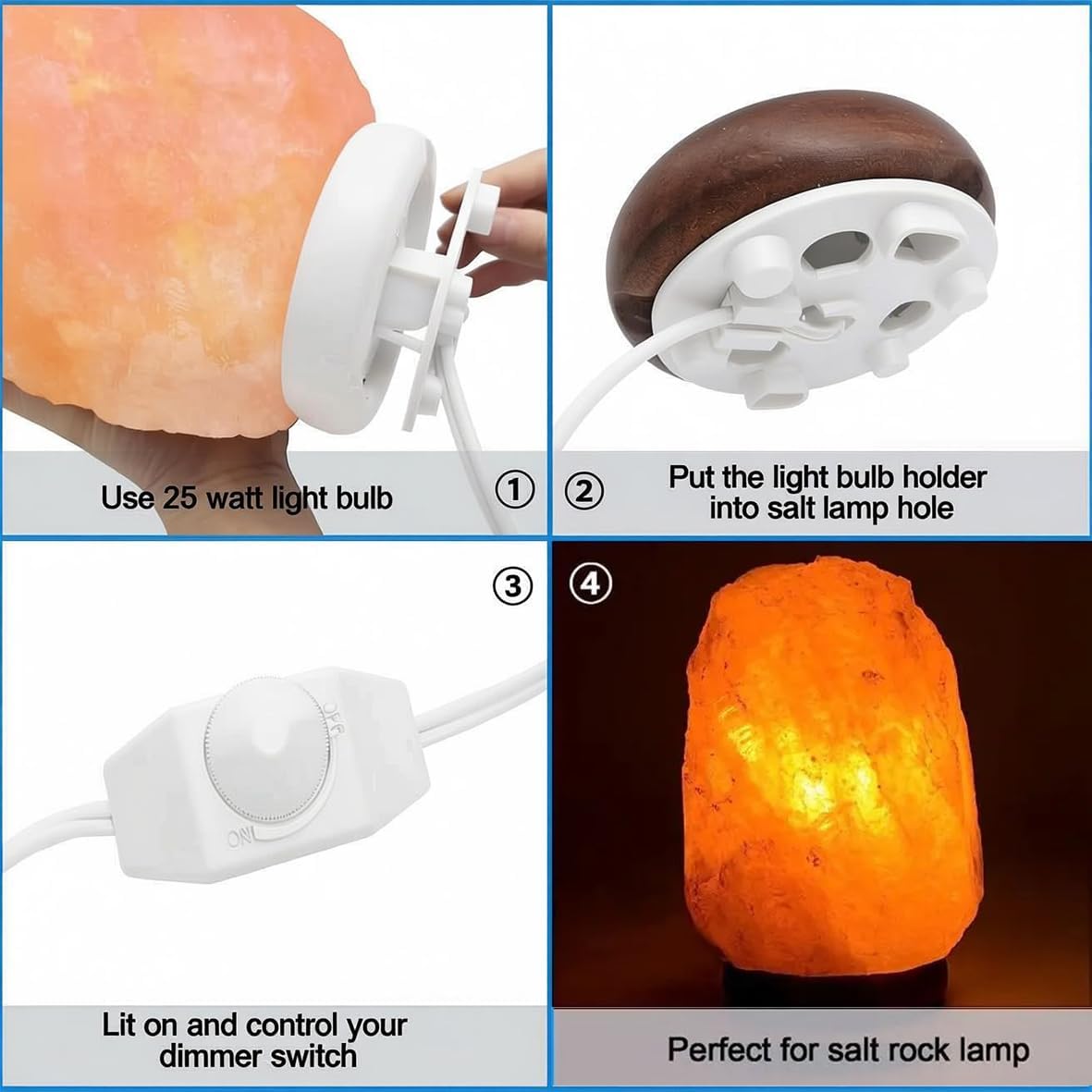 Himalayan Salt Lamp Cord, with Dimmer Switch,Christmas Bulb,Salt Lamp Cord with Dimmer Control and Base Assembly,6 Feet,E12 Base for Himalayan Salt Lampsand with 2 Free 15W Bulbs (White)