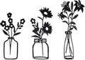 QZGXDECO Black Metal Flower Wall Decor,Metal Vase Wall Art,Minimalist Floral Wall Sculptures,Hanging Decor for Kitchen Dining Room Living Room Bathroom Bedroom(11.5'' X 3PCS)