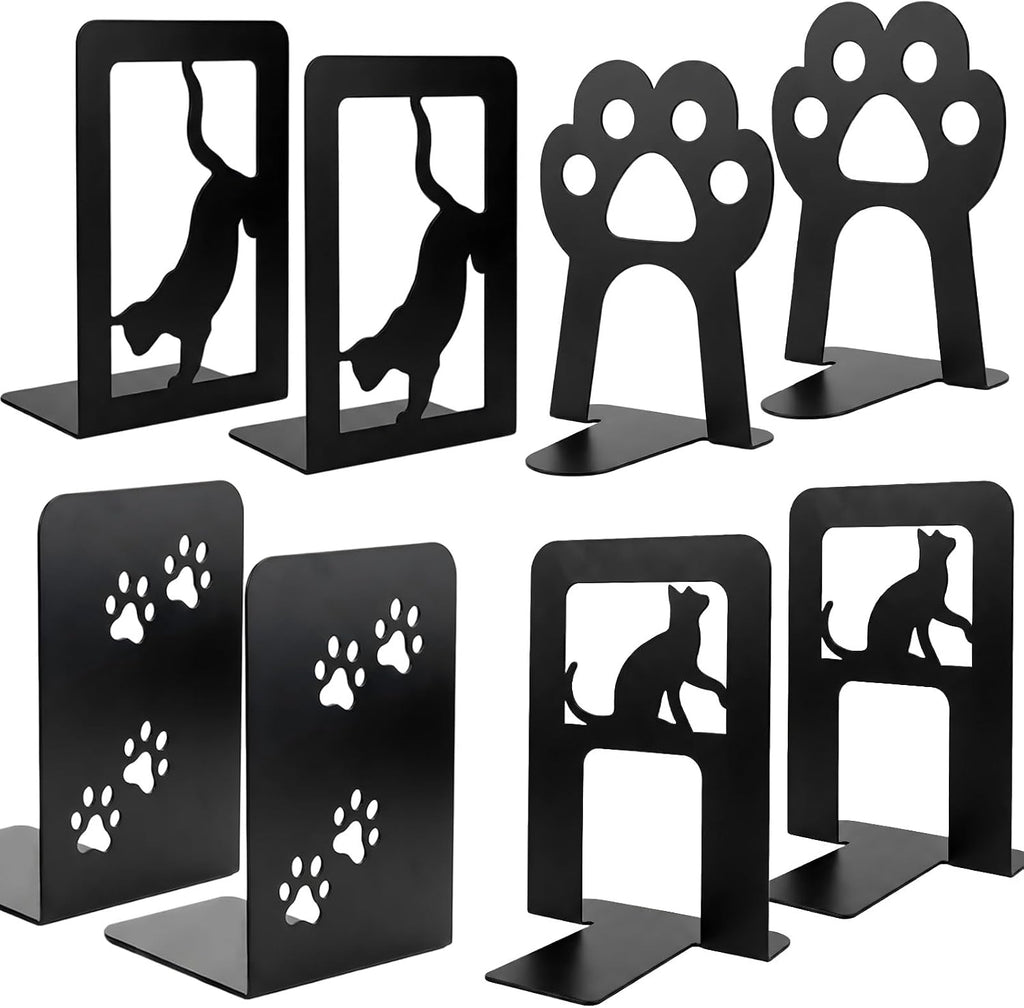 Metal Book Ends, Cat Decorative Bookends, 8 Pcs