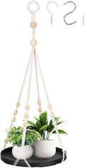 GREANER Macrame Plant Shelf Hangers, 1 Pack Large Hanging Baskets with Handmade Cord, Hanging Plant Holders for Home Garden Balcony Decor(Black)