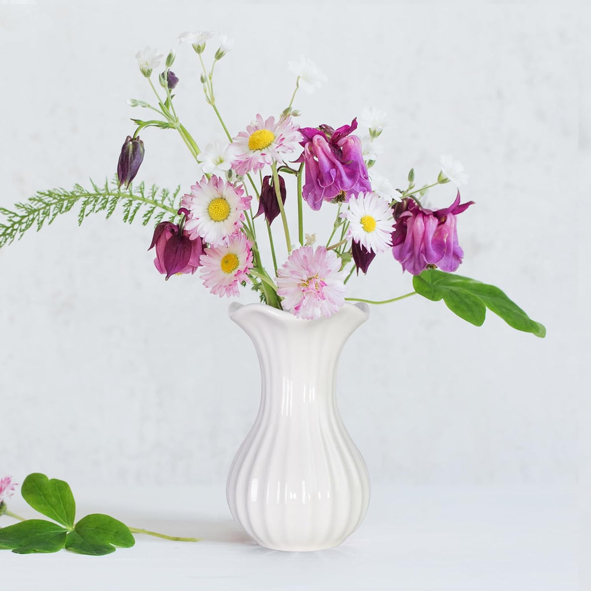 White Ceramic Vase, Small Vase for Home Decor, Flower Vase Centerpiece