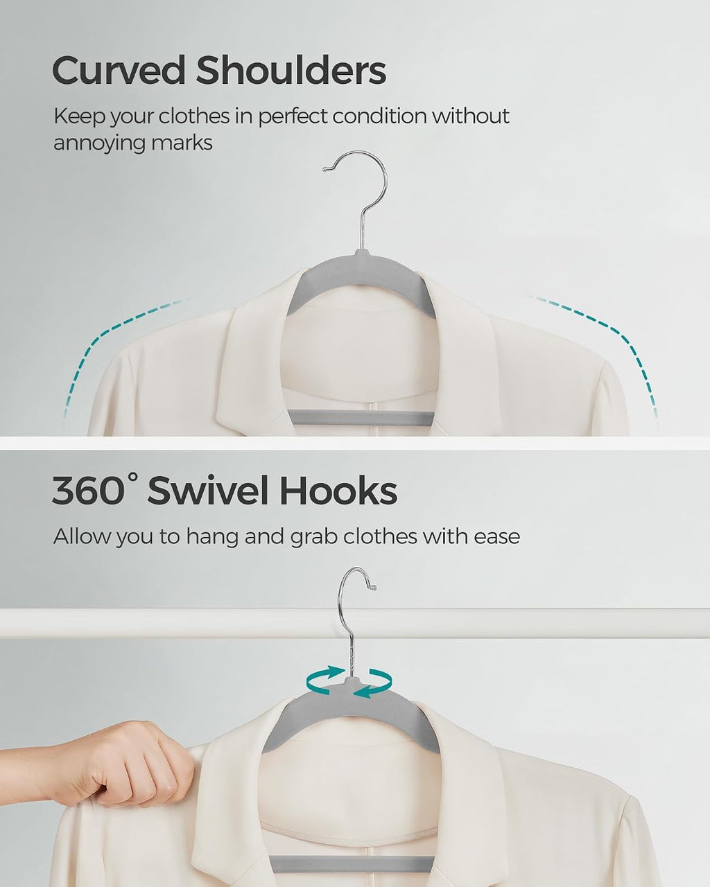 SONGMICS Velvet Hangers 50 Pack, Non-Slip Clothes Hangers, Dove Gray