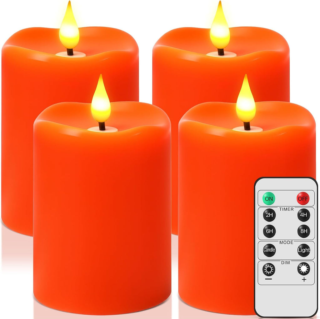Retisee Flameless LED Candles Real Wax, 4 Pcs, Orange, 3 x 4 in