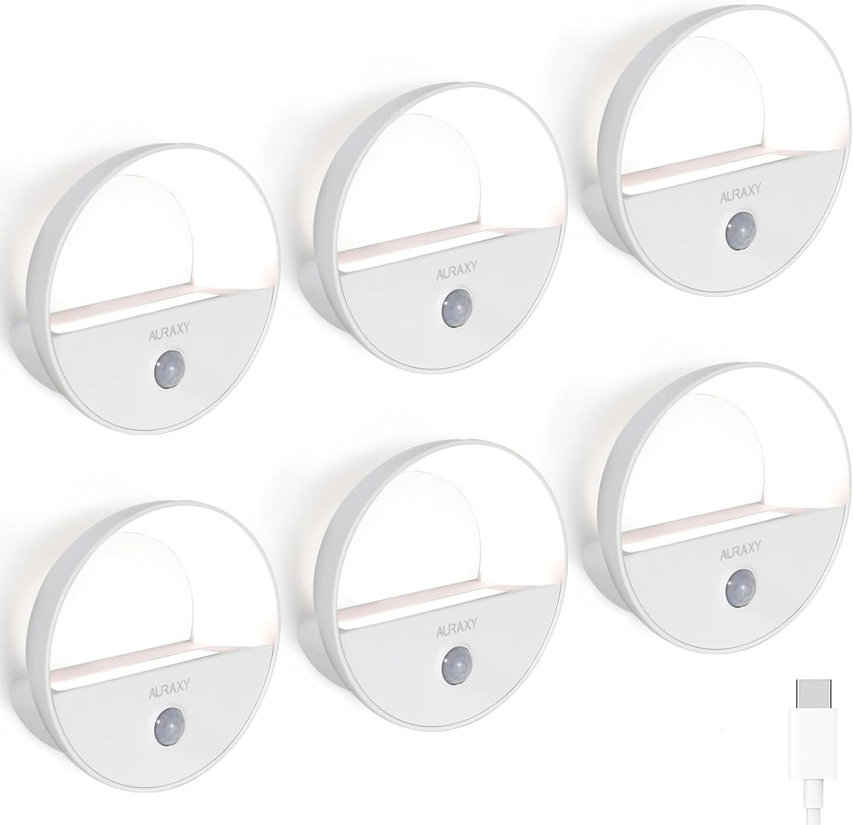 AURAXY Rechargeable Motion Sensor Night Light, Battery Night Lights LED Cool White Magnetic Stick-on Motion Sensored Hallway Light, with Dusk to Dawn Sensor for Stair, Wall, Bedroom, Bathroom(6 Pack)