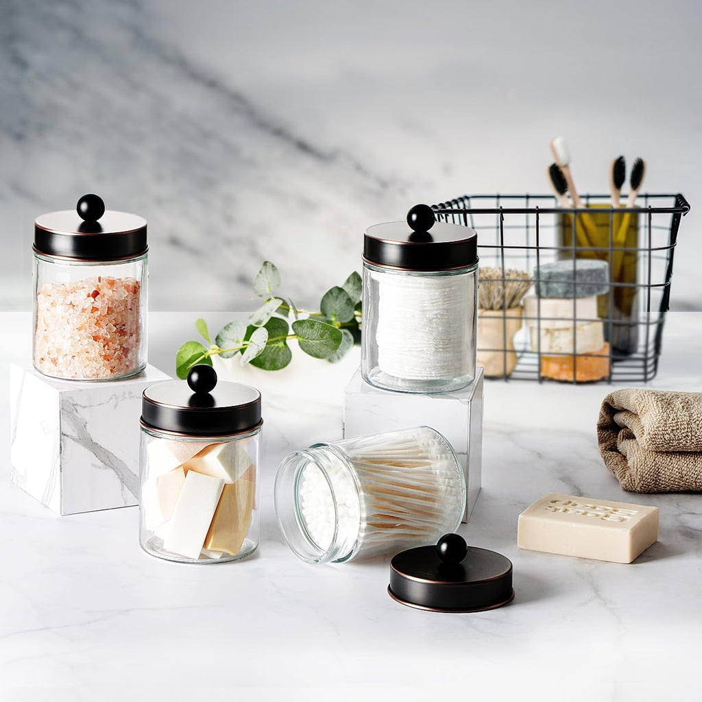 Amolliar Apothecary Jar Bathroom Storage Qtip Holder Glass, ORB 2Pack