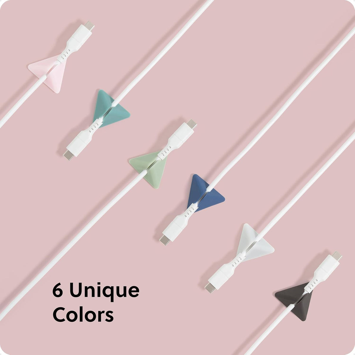 U Brands Pyramid Cord Organizers, Set of 12 Cable Clips, Assorted Colors