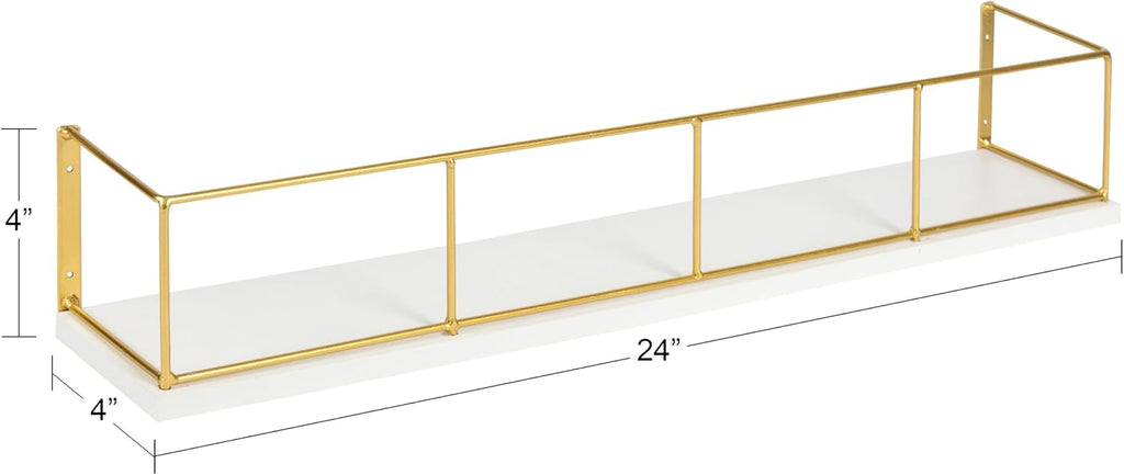 Kate and Laurel Benbrook 24 inch 2-Pack Wood and Metal Floating Wall Shelves, White and Gold