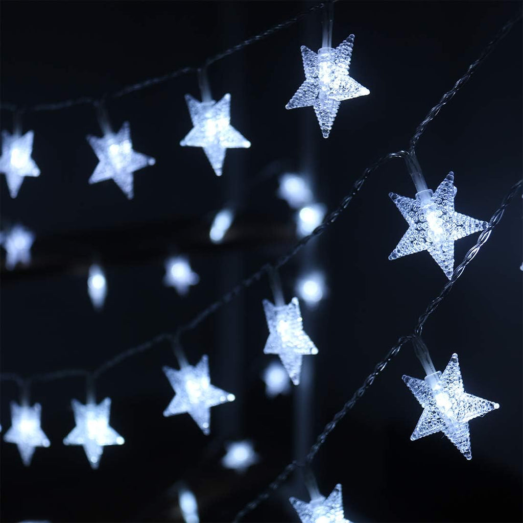 Led Star String Lights,Outdoor Battery Operated String Lights White Fairy Lights,16.4 Feet 50 LED Waterproof Christmas Tree Lights for Indoor Wedding Halloween Camping Umbrella Birthday Party