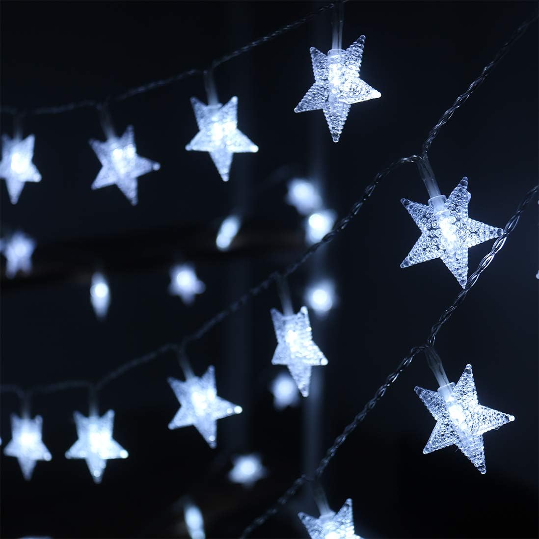Led Star String Lights,Outdoor Battery Operated String Lights White Fairy Lights,16.4 Feet 50 LED Waterproof Christmas Tree Lights for Indoor Wedding Halloween Camping Umbrella Birthday Party