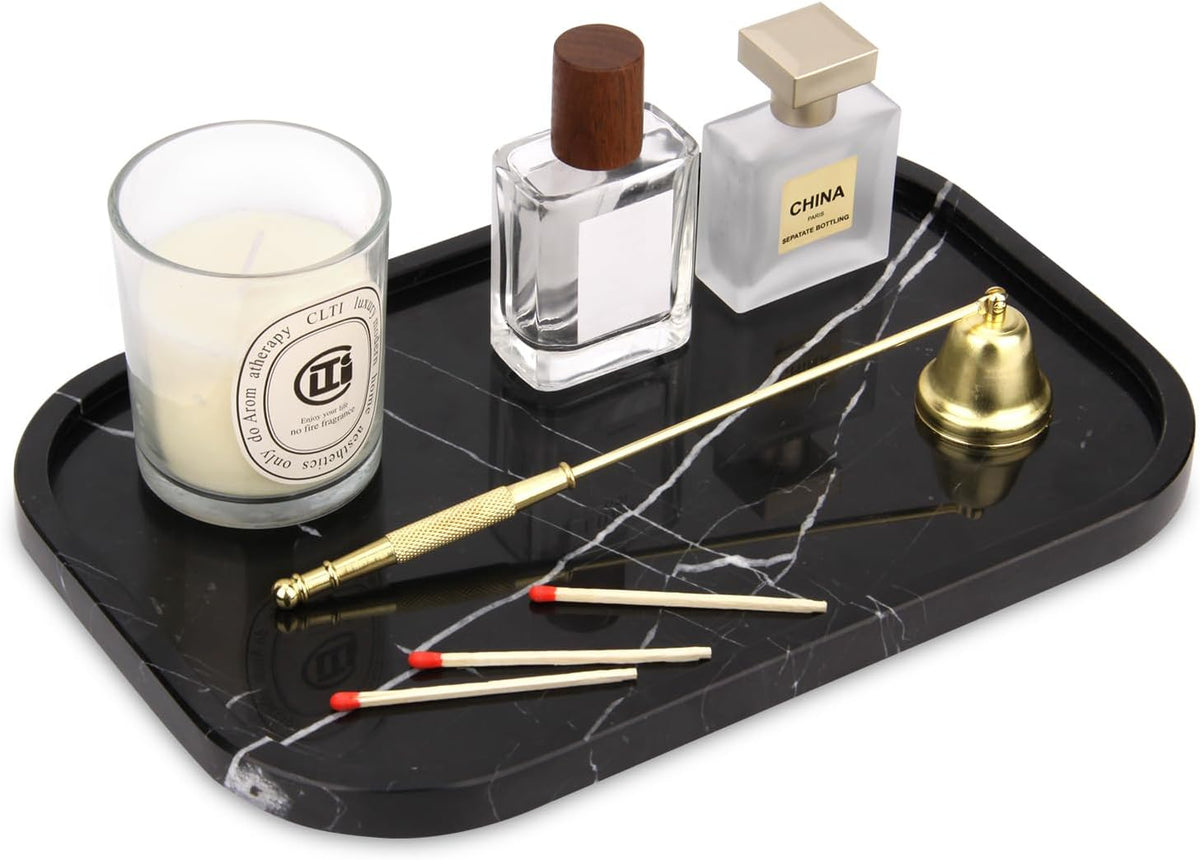 Marble Bathroom Vanity Decorative Tray, Black Marquina, 12 * 8 * 0.8