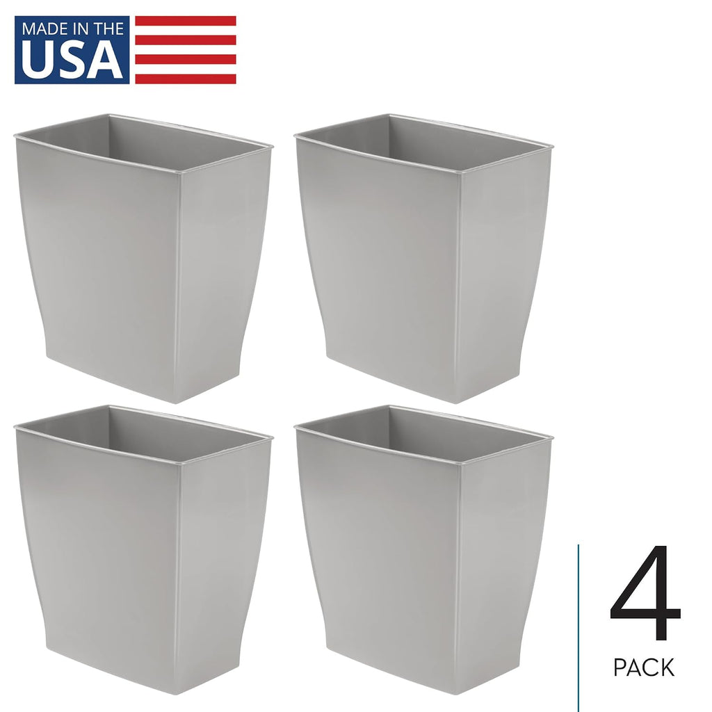 iDesign Small Plastic Bathroom Trash Can, Slim Rectangle, 4-Pack