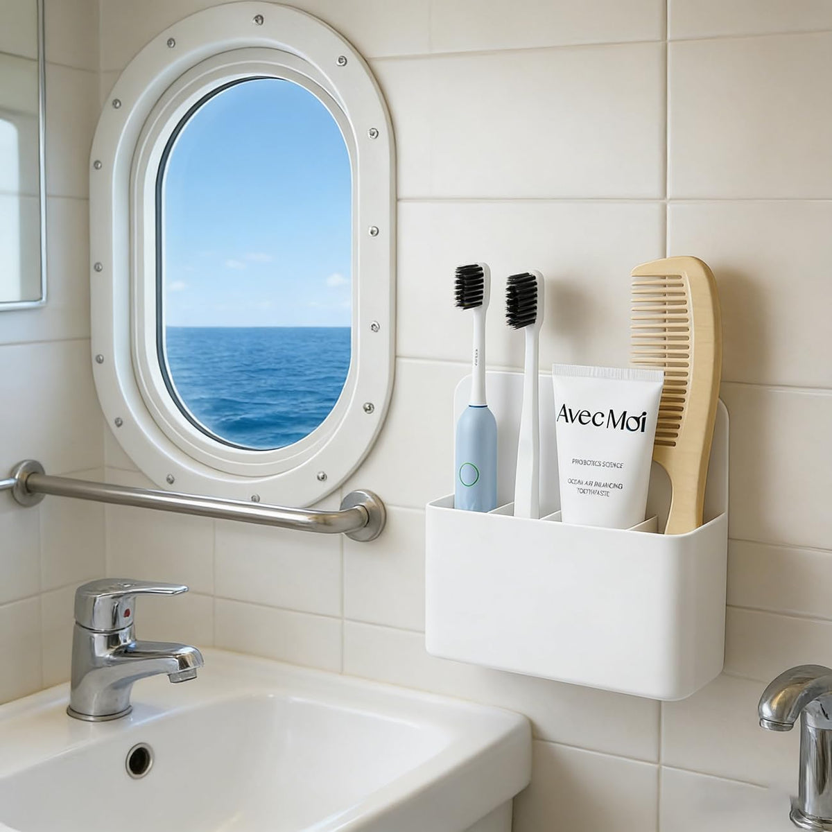 Magnetic Toothbrush Holder- The Ultimate Organizer for Small Bathroom & Cruise Travel, No Drilling Wall Mount, Adjustable for Electric Toothbrush, Royal Caribbean/Alaska Cruise Essentials 2026, White