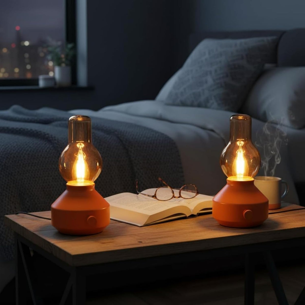 Vintage Rechargeable Cordless Small Table Lamp, Rotary Dimmable Control