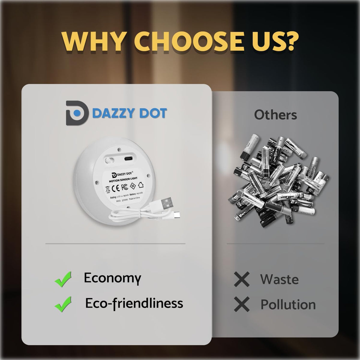 DAZZY DOT Battery Powered Night Light, 4 Pack Motion Sensor Light Indoor