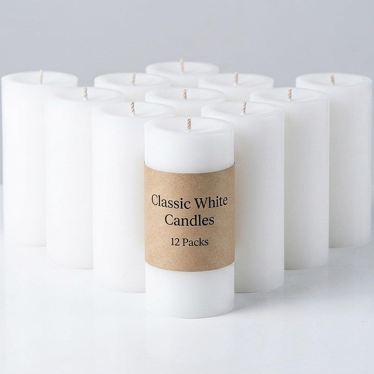 White Pillar Candles, 12 Packs Unscented Pillar Candle for Emergncy, Long-Lasting 360 Hours Burn Time Totally, Classic White Candles for Weddings, Centerpiece, Home Decor