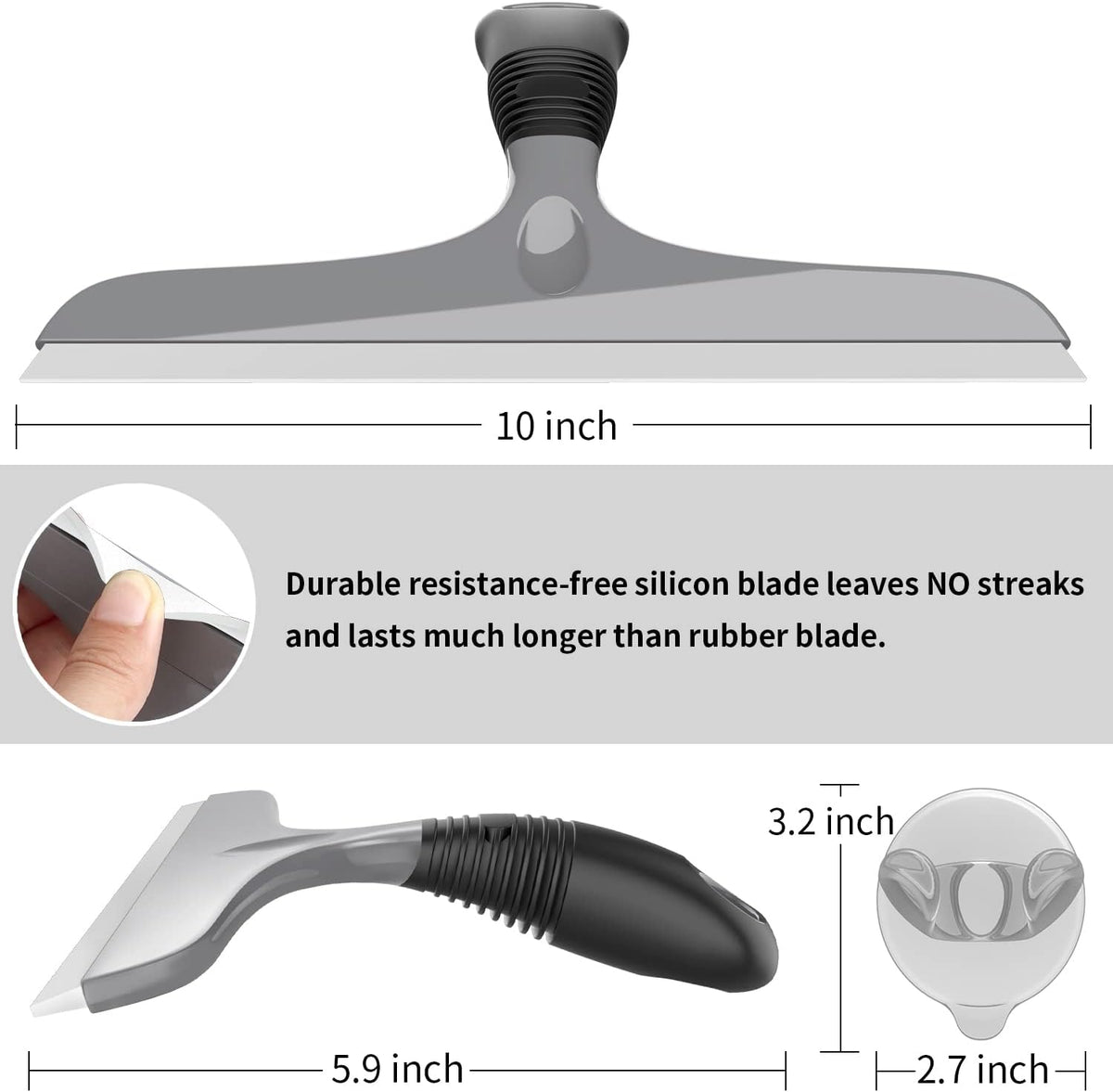 MR.SIGA Silicone Squeegee for Shower Doors, 25 cm/10 inch, Gray & Black