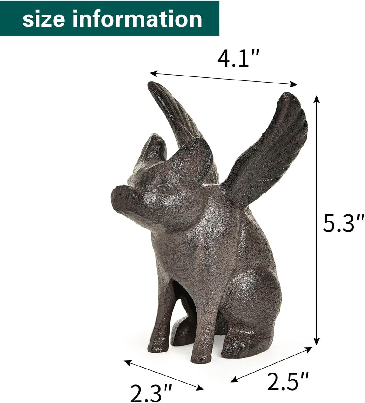 Sungmor Cast Iron Flying Pig Statue, Doorstop - Rustic Brown