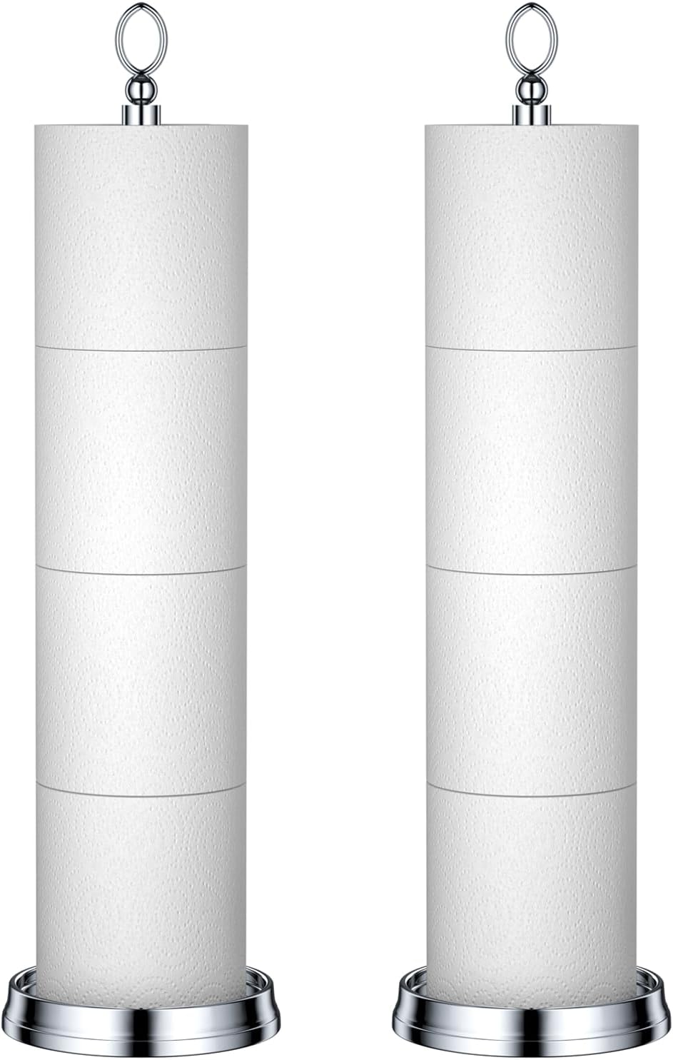 ROLABAM Toilet Paper Holder Stand with Reserve Function, Free Standing Toilet Paper Holder for Bathroom, Space Toilet 4 Rolls Toilet Paper Storage 22.5" Height (2 Pack, Chrome)