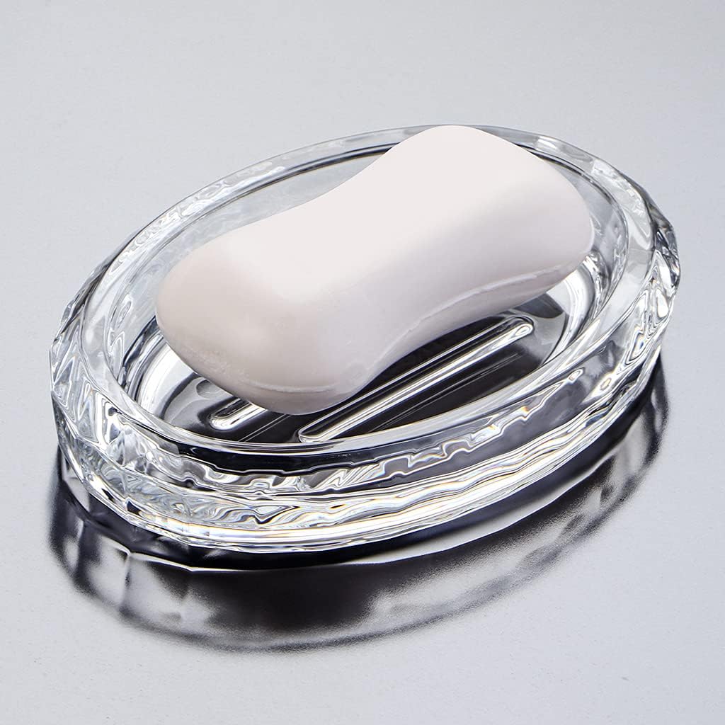 MDLUU 2-Pack Glass Bar Soap Dish, Sponge Holder Case, Decorative Soap Saver Tray for Shower, Bathtub, Bathroom Sink, Kitchen Sink (Oval)