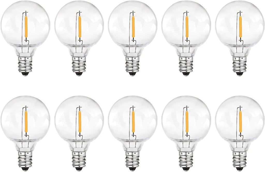 10PK G40 LED Replacement Bulbs, 0.6W Clear Globe Dimmable E12 Base