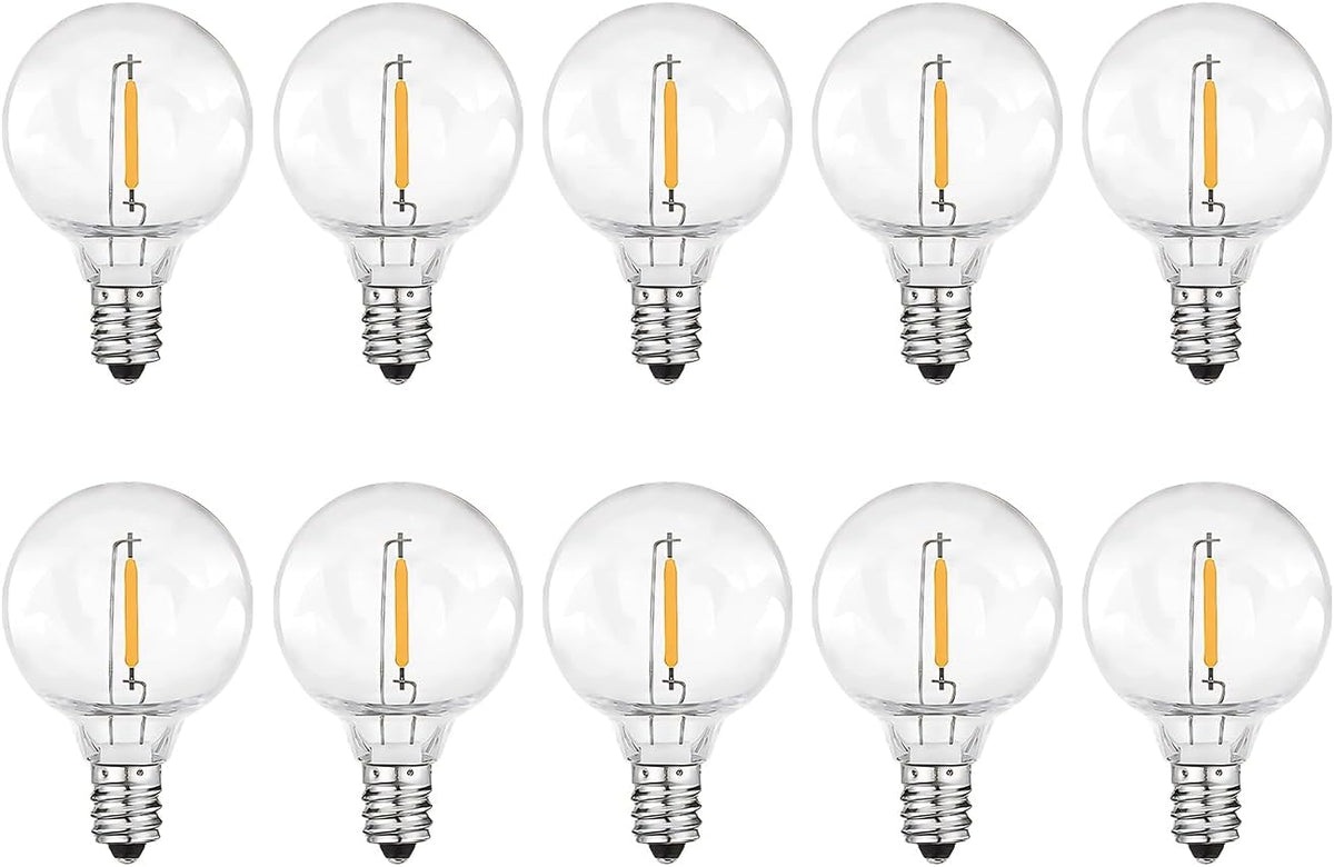 10PK G40 LED Replacement Bulbs, 0.6W Clear Globe Dimmable E12 Base