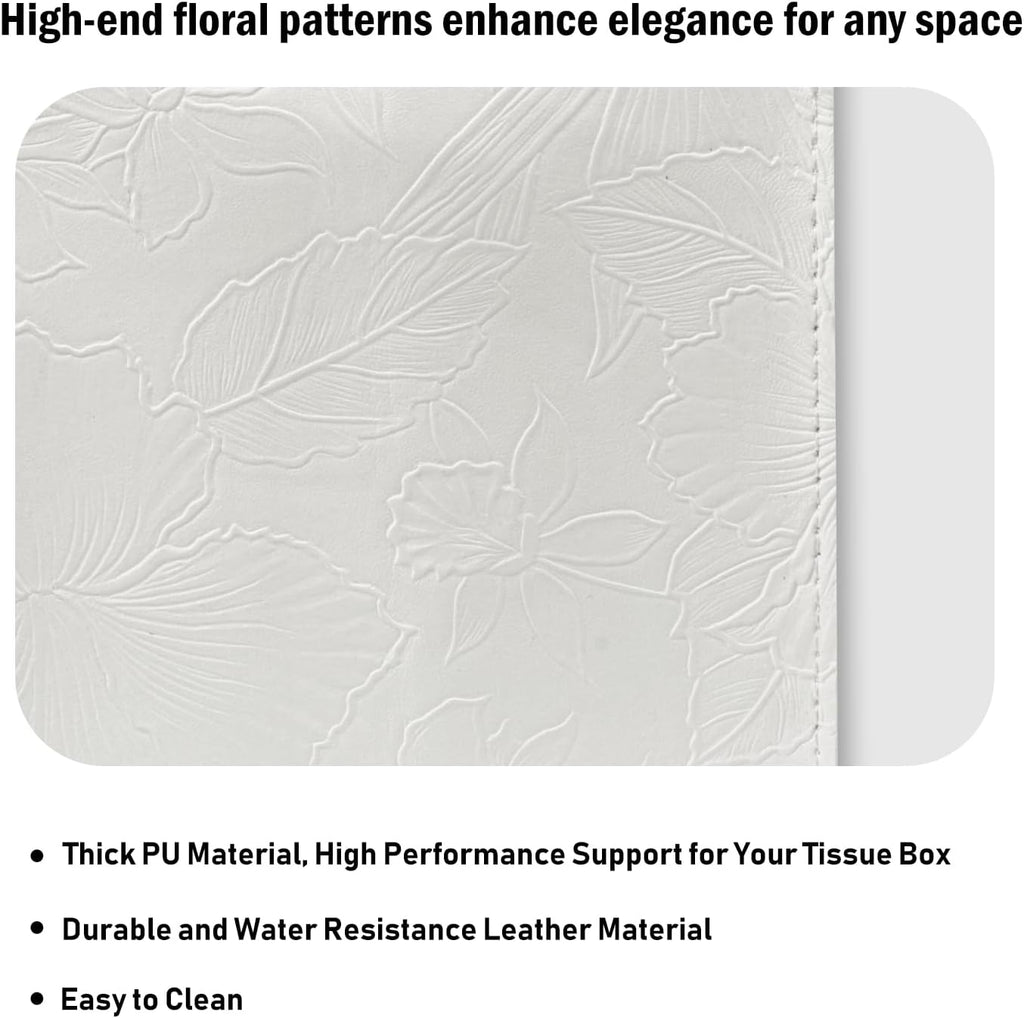 Tissue Box Holder Cover Square Tissue Cube Cover PU Leather Tissue Organizer with Bottom Belt for Bathroom, Tabletop, Kitchen, Night Stands, Office, Home, Car (2, White)