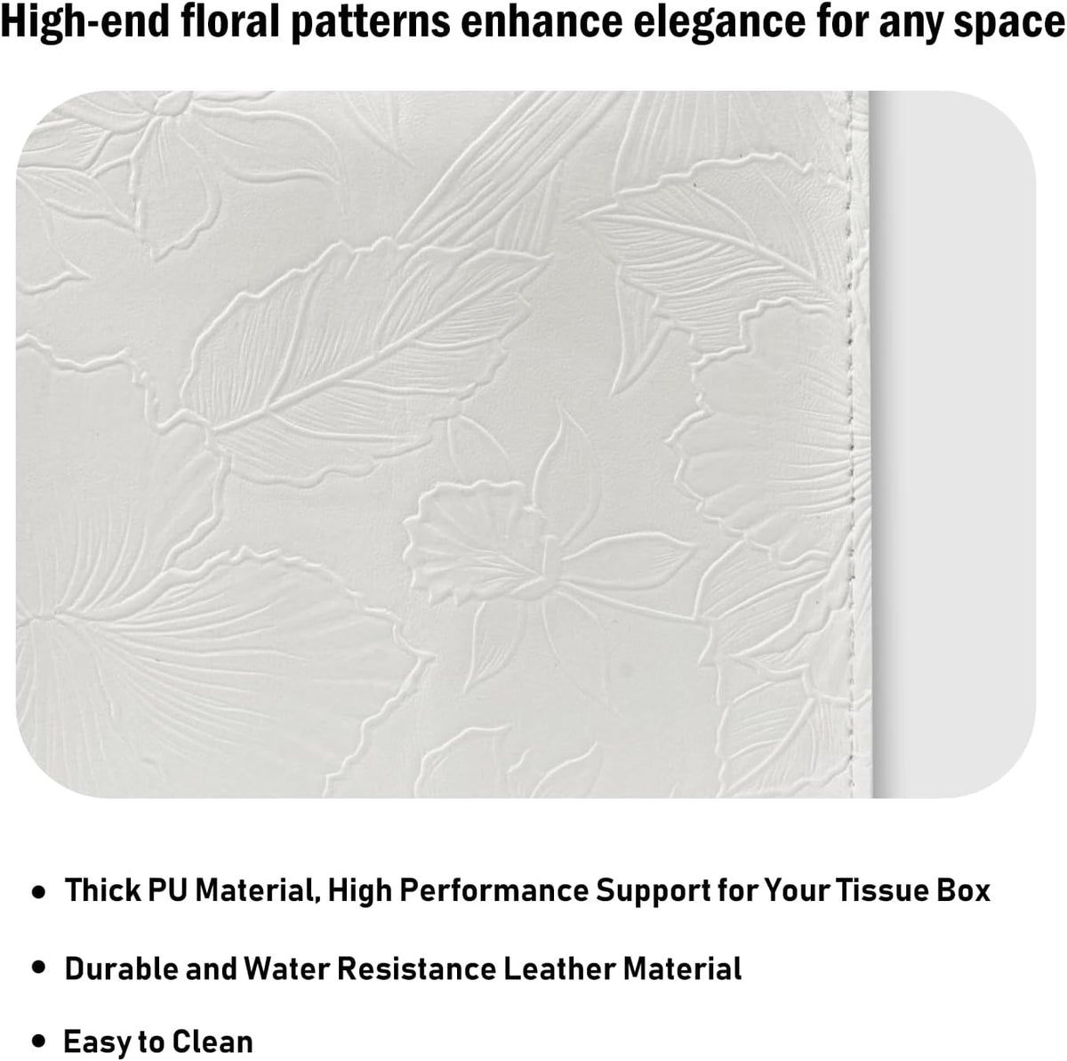 Tissue Box Holder Cover Square Tissue Cube Cover PU Leather Tissue Organizer with Bottom Belt for Bathroom, Tabletop, Kitchen, Night Stands, Office, Home, Car (2, White)