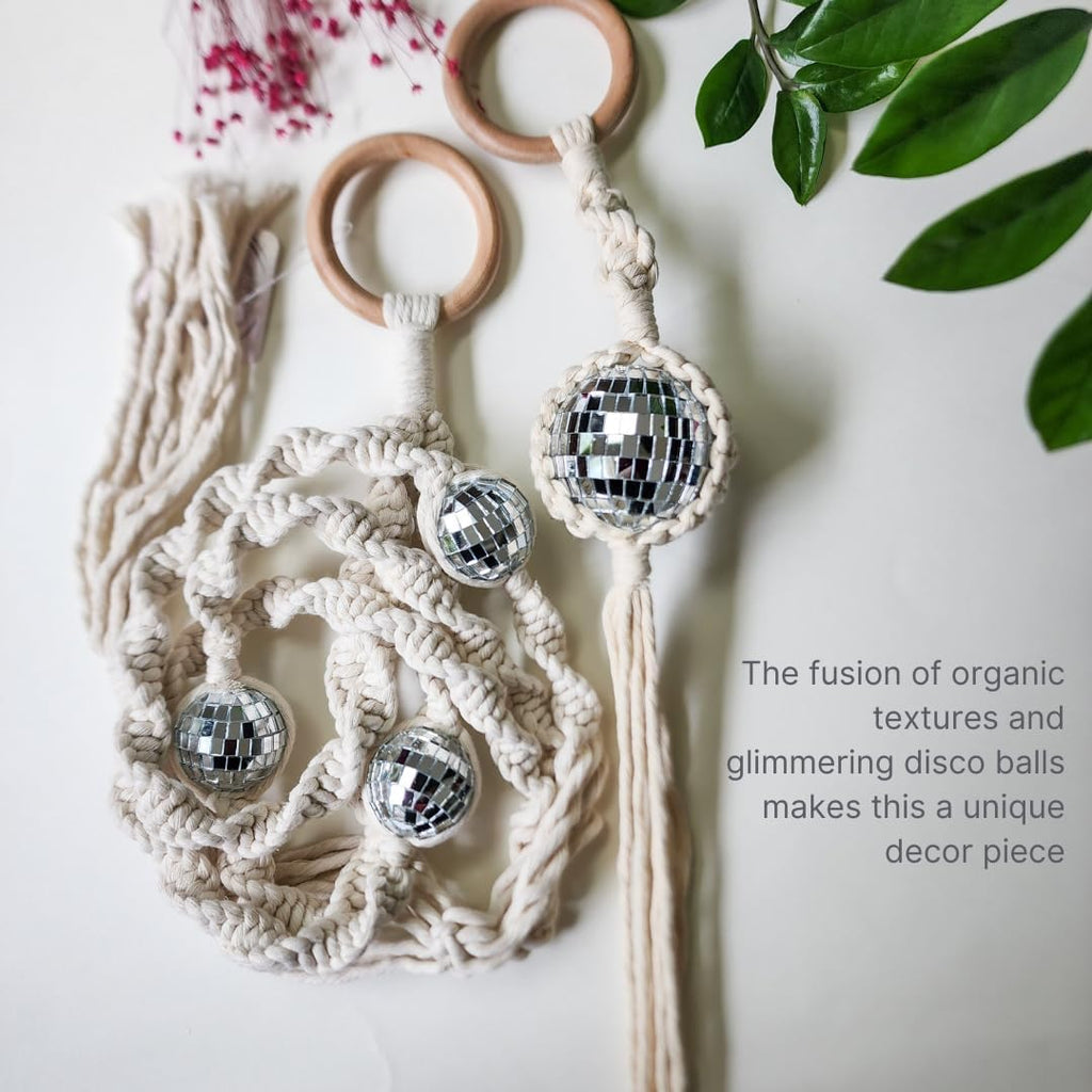 Set of 3 Macrame Plant Hanger | Disco ball decor Hanging planters for indoor plants Cool gifts for plant lovers Boho plant pots plant stand indoor Hanging planters for outdoor plants (Vanilla White)