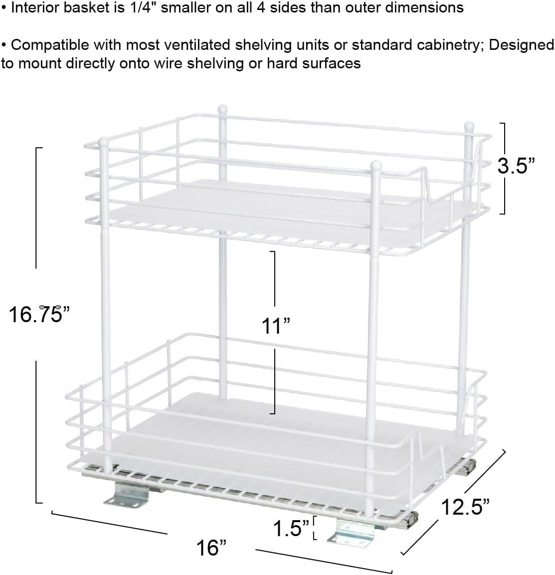 Household Essentials White Steel Two-Tier Pantry Organizer with Plastic Accents