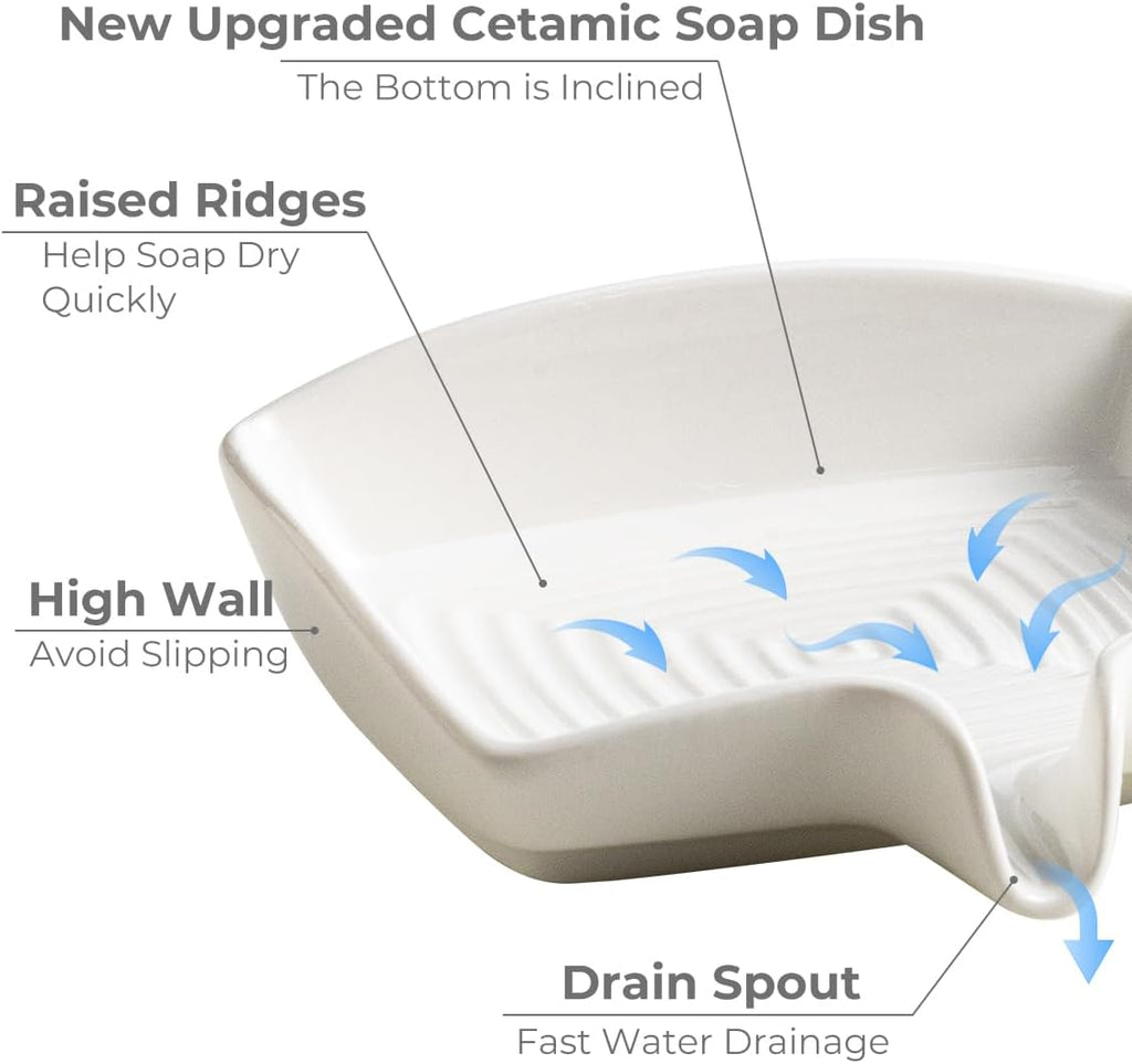 Zoeeker Soap Dish with Waterfall Design, Ceramic Soap Holder for Countertop